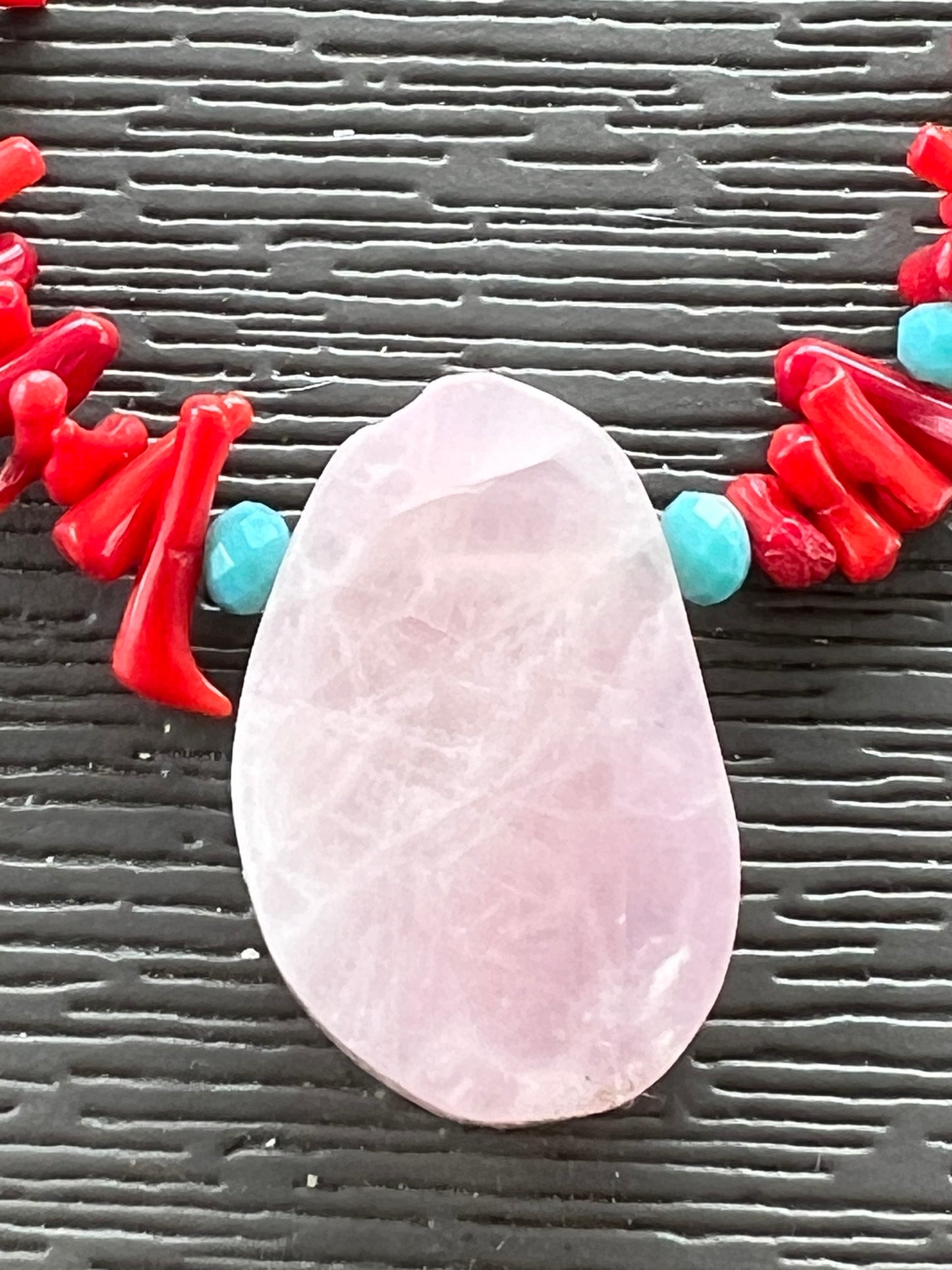 Rose Quartz on Red Bamboo