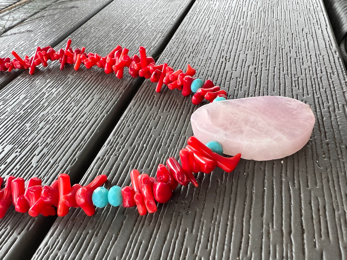 Rose Quartz on Red Bamboo
