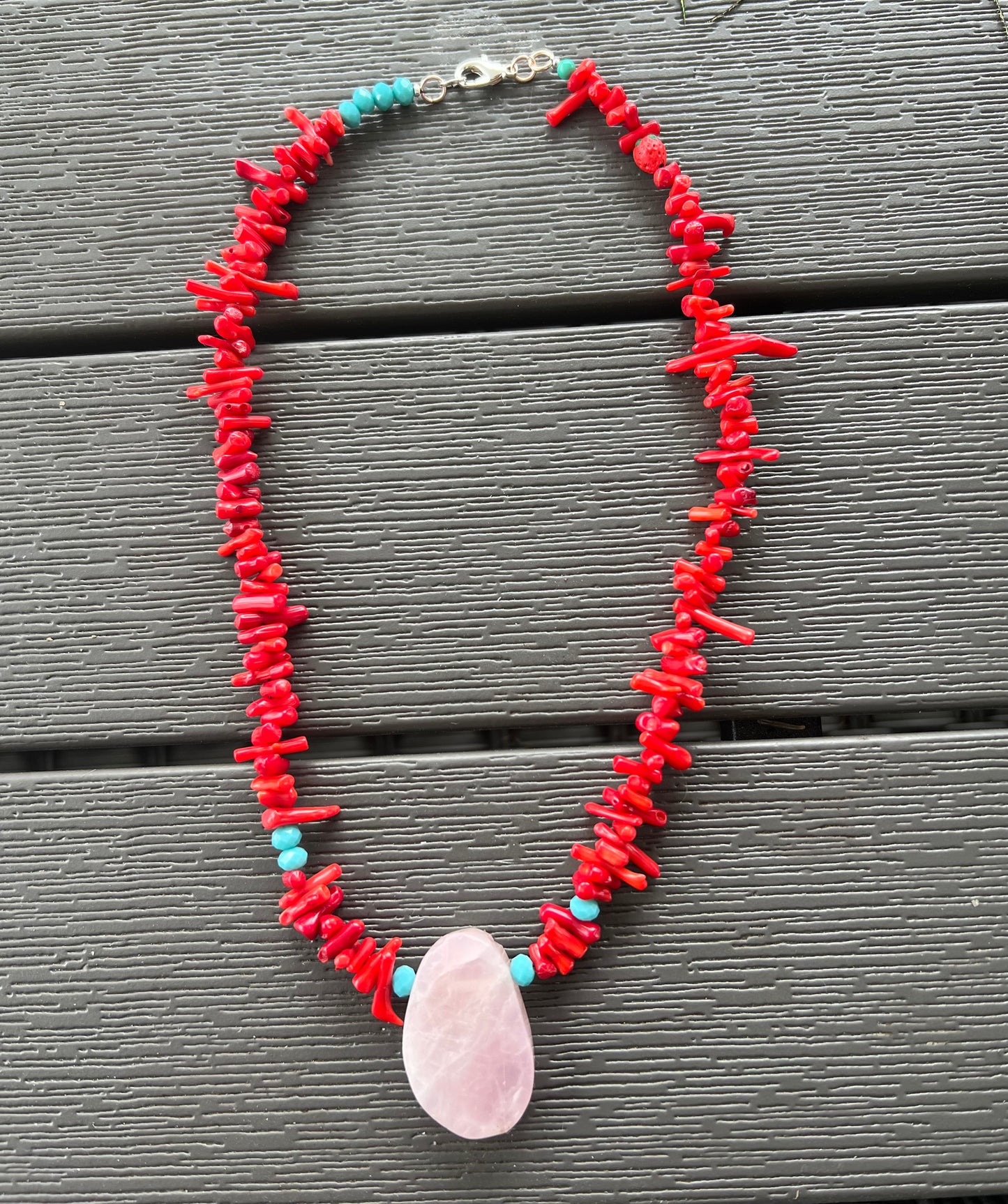 Rose Quartz on Red Bamboo