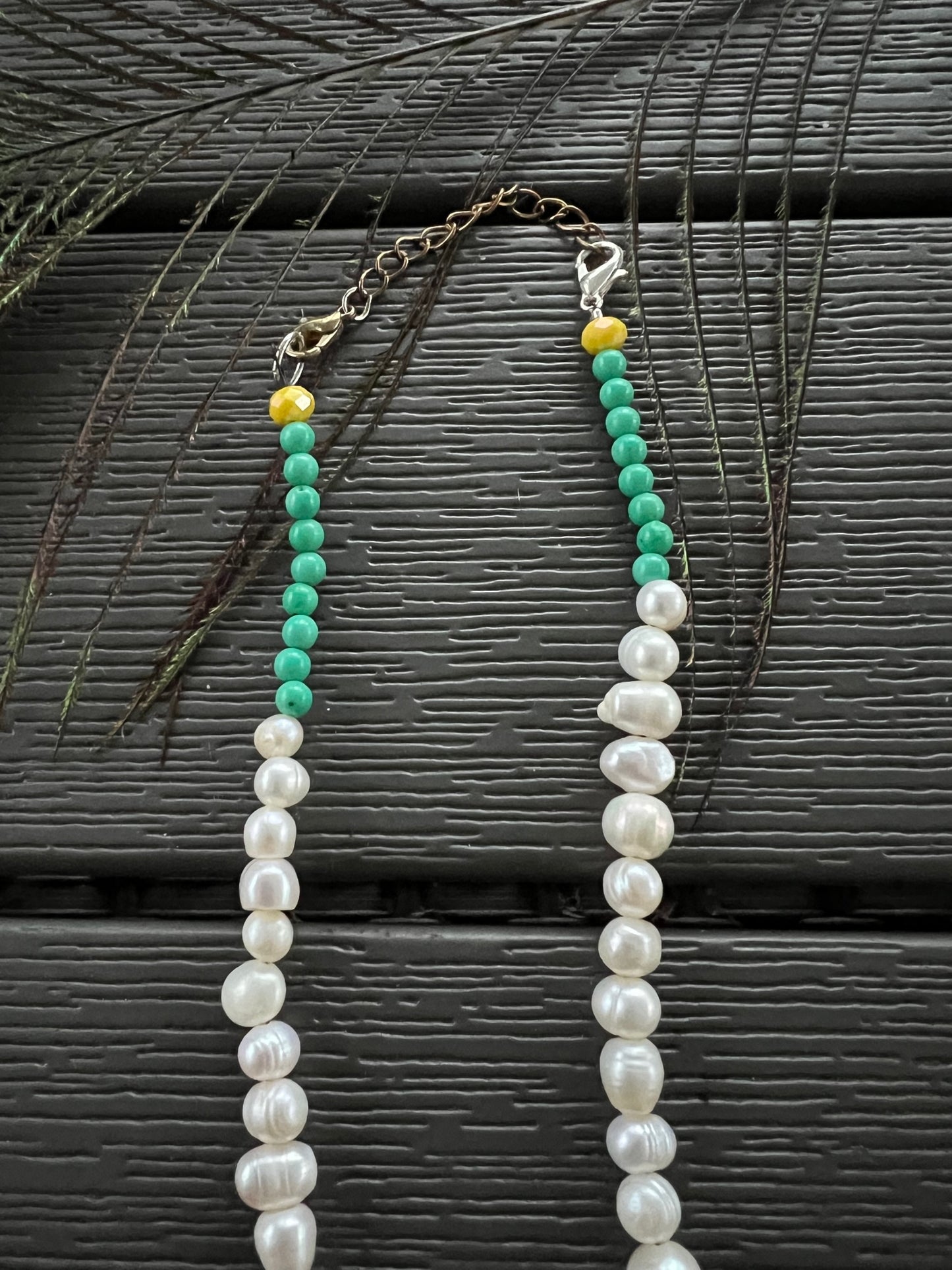 Pearl Necklace with Malachite Drop