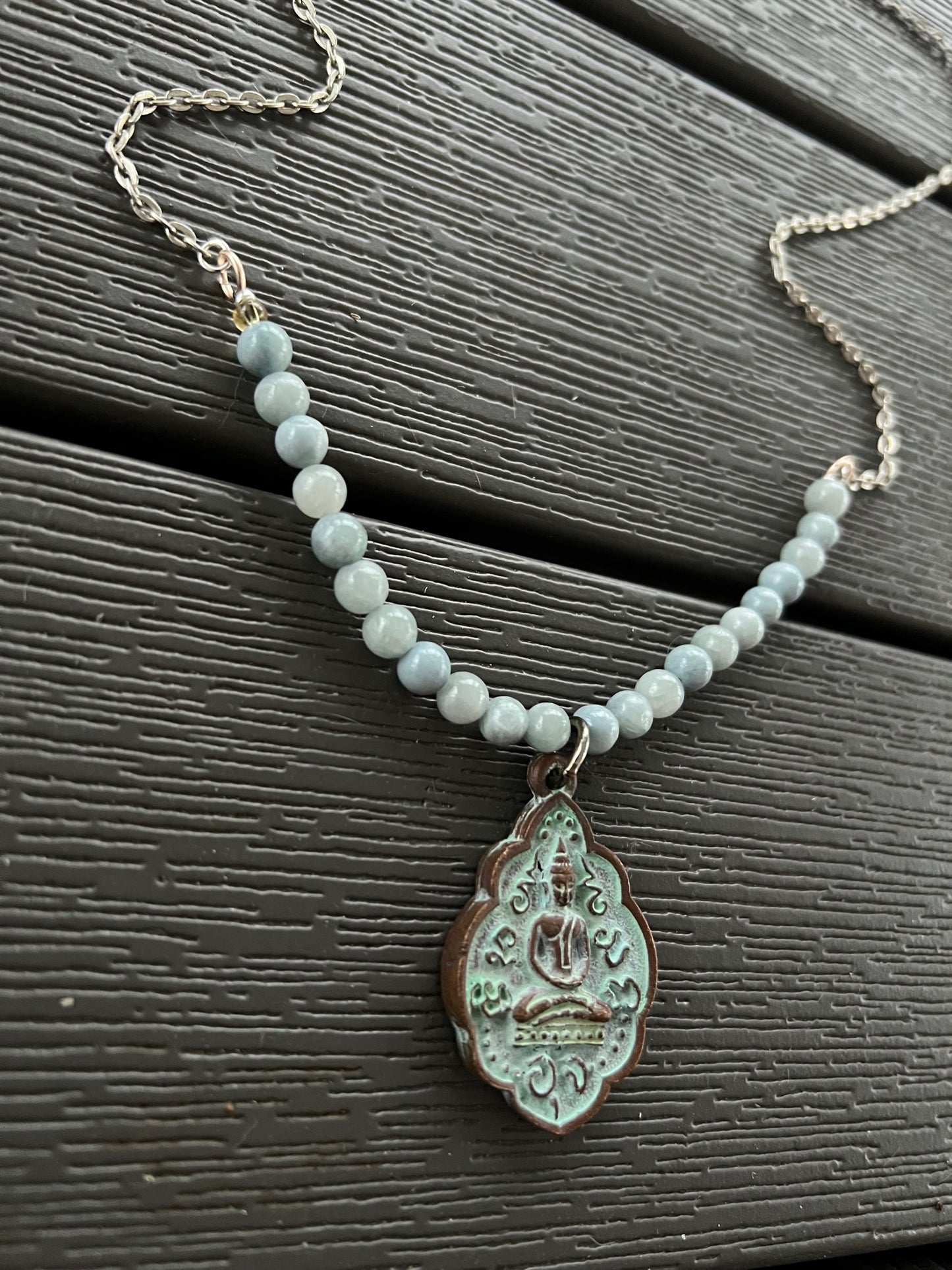 Silver Necklace and Quartz Beads with Buddha