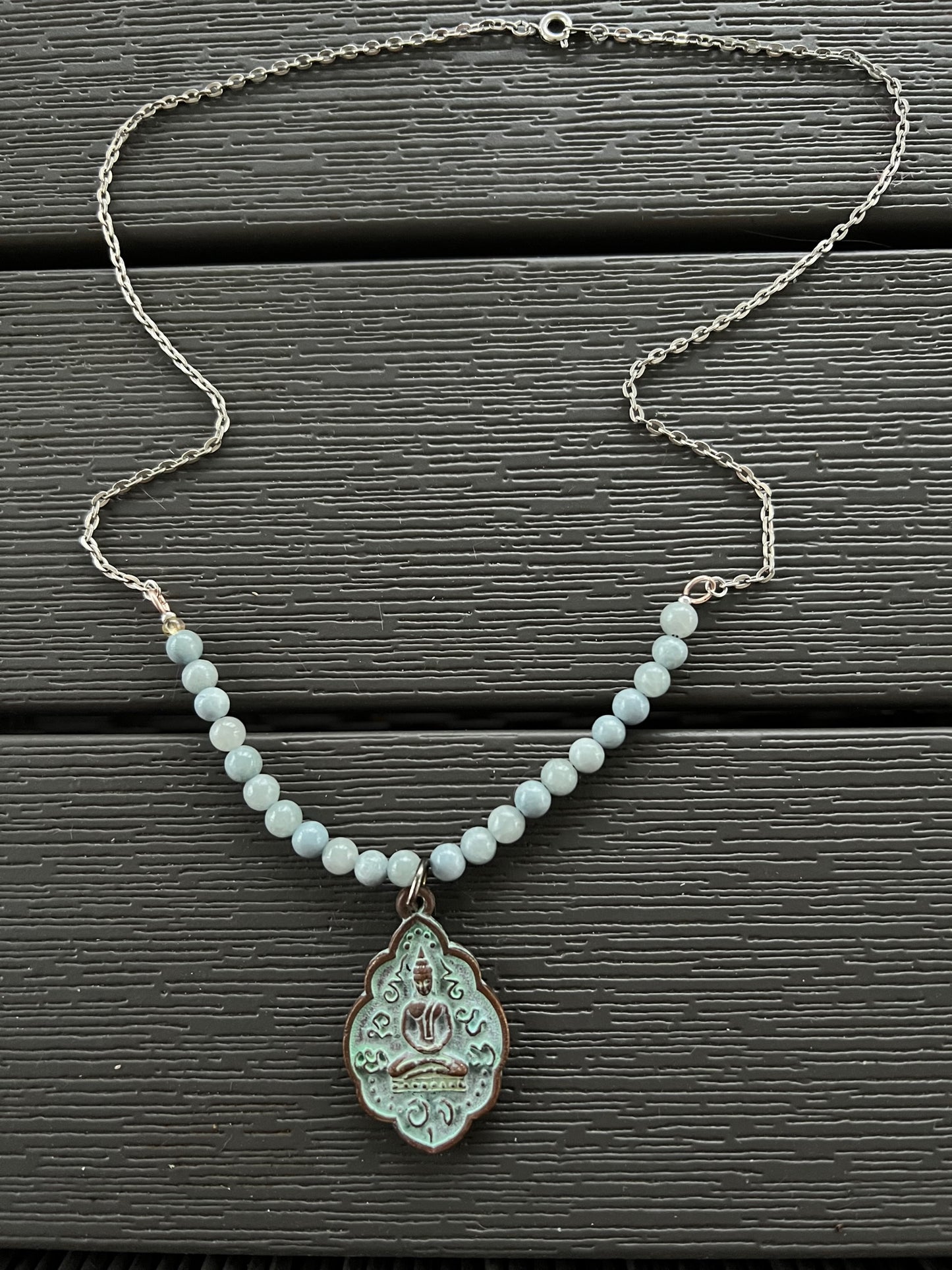 Silver Necklace and Quartz Beads with Buddha