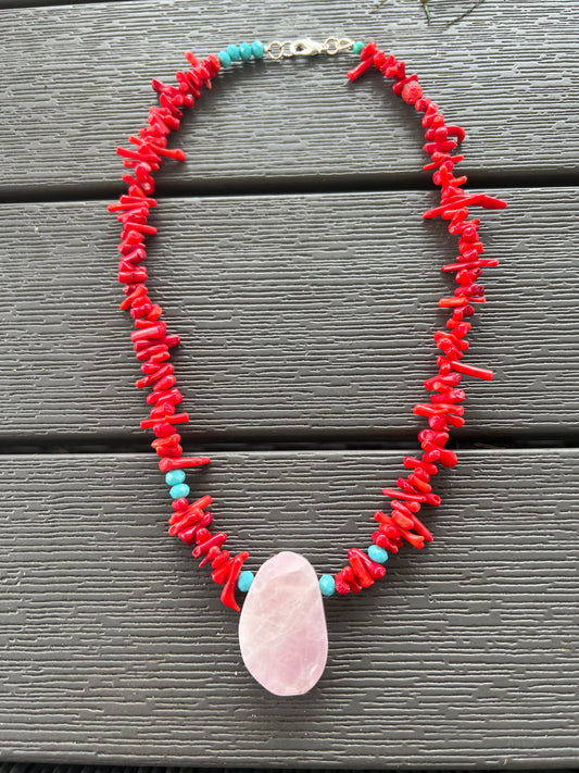 Rose Quartz on Red Bamboo